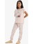 Kız Çocuk Pijama Takımı Baskılı Kısa Kollu Üst Beli Lastikli Uzun Alt E0542A825SM 1
