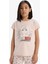 Kız Çocuk Pijama Takımı Baskılı Kısa Kollu Üst Beli Lastikli Uzun Alt E0542A825SM 3
