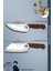 Sürmene Serisi Outdoor Bıçak Kamp Bıçağı Mutfak Şef Bıçak Bıçağı Deri Kılıflı 2 Li Set Kahverengi (Out-007) 3