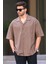 Kahverengi Kısa Kollu Oversize Erkek Gömlek 6737 1