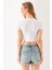 Kadın Bisiklet Yaka Pamuklu Basic Crop T-Shirt Beyaz – MS0000102 5