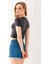 Kadın Bisiklet Yaka Pamuklu Basic Crop T-Shirt Antrasit – MS0000102 4