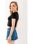 Kadın Bisiklet Yaka Pamuklu Basic Crop T-Shirt Siyah – MS0000102 4