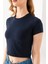 Kadın Bisiklet Yaka Pamuklu Basic Crop T-Shirt Lacivert – MS0000102 2