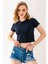 Kadın Bisiklet Yaka Pamuklu Basic Crop T-Shirt Lacivert – MS0000102 5