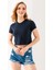 Kadın Bisiklet Yaka Pamuklu Basic Crop T-Shirt Lacivert – MS0000102 6