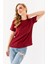 Kadın Bisiklet Yaka Bürümcük Basic T-Shirt Bordo - 254413 6
