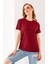 Kadın Bisiklet Yaka Bürümcük Basic T-Shirt Bordo - 254413 7