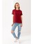 Kadın Bisiklet Yaka Bürümcük Basic T-Shirt Bordo - 254413 8