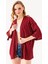 Kadın Yarım Kol Çizgili Bürümcük Kimono Bordo - 254406 7