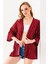 Kadın Yarım Kol Çizgili Bürümcük Kimono Bordo - 254406 8