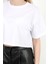Kadın Bisiklet Yaka %100 Pamuk Basic Crop T-Shirt Beyaz - 925007 6