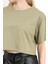 Kadın Bisiklet Yaka %100 Pamuk Basic Crop T-Shirt Haki - 925007 6