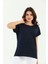Lacivert Omuz Örgülü Kadın Tişört 1