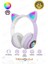 Lila Bluetooth 5.0 Mikrofonlu Kablosuz Yüksek Ses Akıllı LED Işıklı Kedi Patili Rgb Mor Kulaklık 1