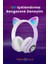 Lila Bluetooth 5.0 Mikrofonlu Kablosuz Yüksek Ses Akıllı LED Işıklı Kedi Patili Rgb Mor Kulaklık 3