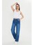 Koyu Mavi Yıkamalı Yüksek Bel Straight Fit Jean Mavi 2