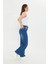 Koyu Mavi Yıkamalı Yüksek Bel Straight Fit Jean Mavi 4