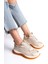 Gri Beyaz Fileli Comfort Tabanlı Rahat Bağcıklı Günlük Kadın Sneaker Spor Ayakkabı 1