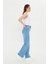 Buz Mavi Beş Cepli Palazzo Denim Pantolon 5