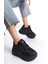 Siyah Fileli Geliştirilmiş Comfort Taban Bağcıklı Günlük Kadın Sneaker Spor Ayakkabı 1