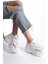Gri Fileli Geliştirilmiş Comfort Taban Bağcıklı Günlük Kadın Sneaker Spor Ayakkabı 3