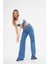 Buz Mavisi Yüksek Bel Wide Leg Geniş Yırtmaçlı Paça Jean 4