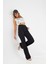 Siyah Yüksek Bel Kemer Detaylı Wide Leg Jeans 7