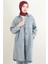 Denim Ceket Ön Taş Detaylı Denim Kap Uzun Mavi 2