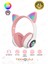 Pembe Bluetooth 5.0 Mikrofonlu Kablosuz Kulaklık Yüksek Ses Akıllı LED Işıklı Kedi Patili 1