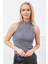 Fitilli Balıkçı Yaka Crop Body Koyu Gri Antrasit Kadın Bluz 5