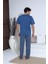 Erkek 70034 Kısa Kol Yaka Düğmeli Pijama Takımı Mavi 3