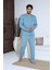 Erkek Yaka Düğmeli Uzun Kol Pijama Takımı Mavi 1