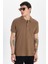 Erkek Slim Fit Dar Kesim %100 Pamuk Kahverengi Polo Yaka Tişört 3