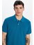 Erkek Slim Fit Dar Kesim %100 Pamuk Mavi Polo Yaka Tişört 2