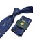 Lacivert Çiçek Desen Mendilli Klasik Kravat KK13158 3