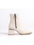 Deri Görünümlü Cilt Krem Fermuarlı Topukta Gümüş Detaylı Kısa Sade Klasik Bot Bootie 4