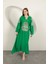 Viskon Kumaş Nakışlı Elbise-Yeşil 1