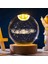 Kristal Cam Kar Küresi 3D Işıklı LED Lamba USB Kablolu Ahşap Standlı Özel Gün Işığı Dekoratif Hediyelik Konsept Masaüstü Aksesuar Şık Zarif Süs Biblo Dekor Top Özel Üretim Premium Ay Küre Seti 1