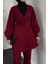 Bonita Gül Kemerli Astarlı Ceket Takım Bordo 4
