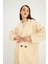 Peluş Kışlık Kadın Düğmeli Astarlı Tüylü Ceket WS03KREM4 6
