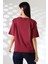Pamuk Ribana Kumaş Bisiklet Yaka Kısa Kol Oversize Basic Düz Kadın T-Shirt 21964 Bordo 4