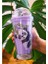 Karakter Figürlü Sevimli Panda Temalı Pipetli Suluk Çift Katman 450 ml Suluk Pipetli Matara Mor 2770 2