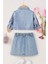 Kalp Cep Detaylı Kot Ceketli Kız Çocuk 2 li takım - Açık Mavi 2