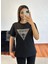 Marka Muadil Üçgen Taş Baskı T-Shirt Siyah 2