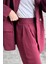 Kruvaze Düğmeli Keten Takım- Bordo 4