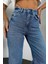 Yüksek Bel Taşlı Geniş Paça Mavi Jean Pantolon 5