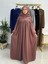 Ferace & Abaya Sufle Esarp ve Üsten Robalı Kemerli Elbise Takım .hac ve Umre Için Uygundur Gül 2