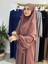Ferace & Abaya Sufle Esarp ve Üsten Robalı Kemerli Elbise Takım .hac ve Umre Için Uygundur Gül 3