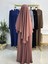 Ferace & Abaya Sufle Esarp ve Üsten Robalı Kemerli Elbise Takım .hac ve Umre Için Uygundur Gül 5